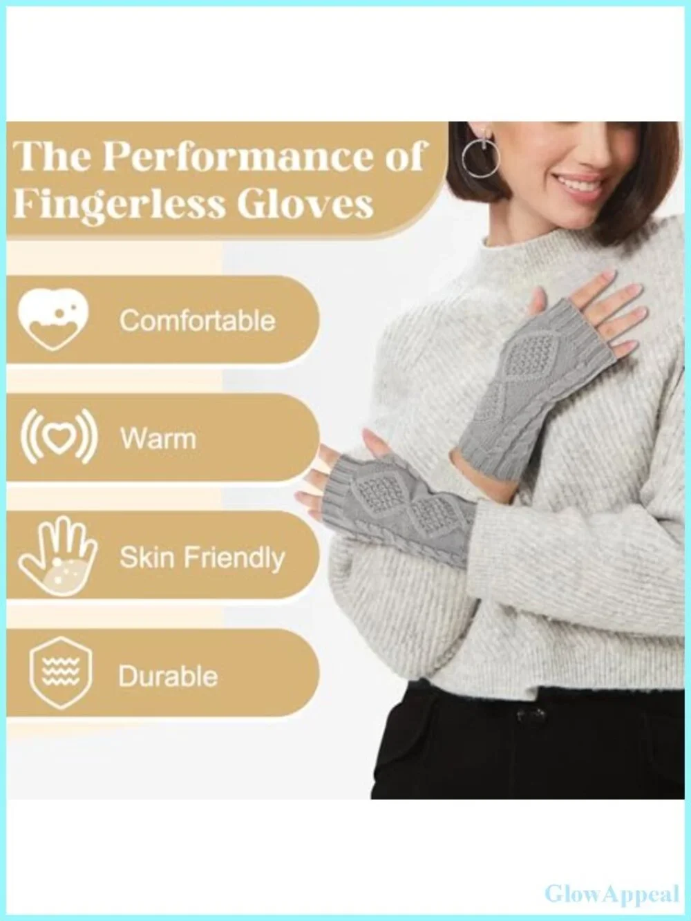 Women's Knit Fingerless Gloves Thumbhole Arm Warmers High Stretch